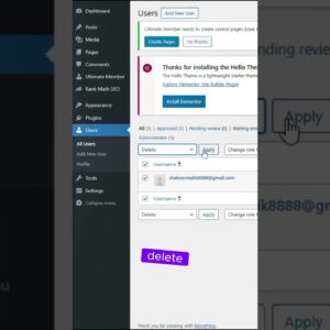 How to delete a user account in wordpress #wordpress #shorts